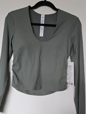 lululemon athletica Ribbed V-Neck Long Sleeve Top — Sage